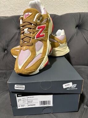 New Balance 9060 Pink and Beige Suede Mesh Sneakers